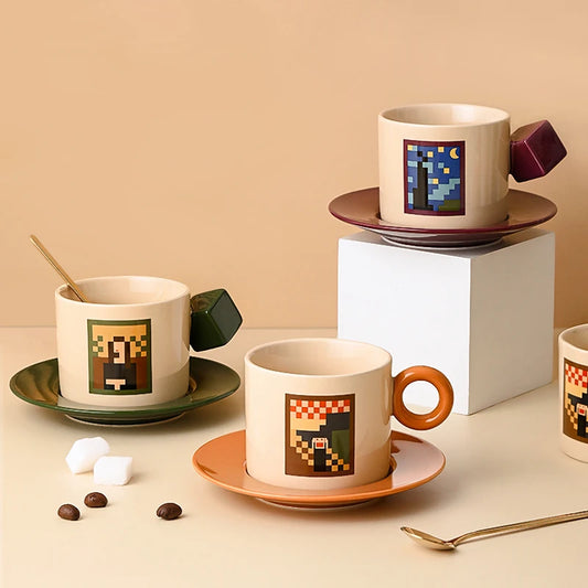 Pocelain Pixelated Cappuccino Mug Set