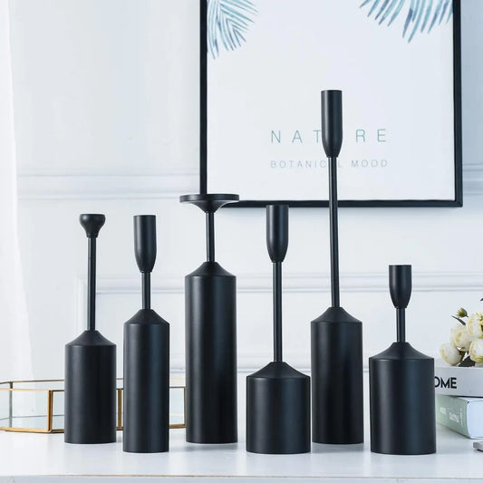 Tall Black Candle Holders Set