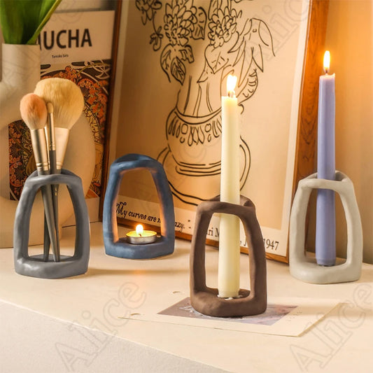 Multi Purpose|Texture Ceramic Candle Holder | Makeup Brush Holder