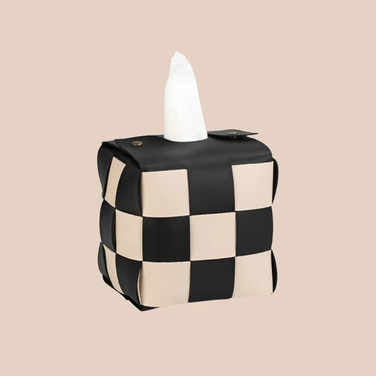 Square Woven Checkered Tissue Box - Dekorwright 