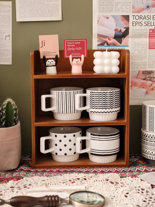 Three Layer Wooden Mug Display Shelf